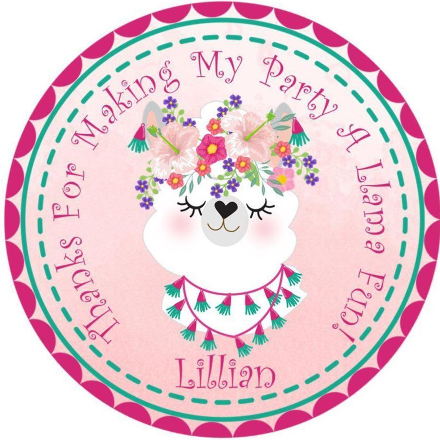 Llama birthday sticker with floral crown and tassels