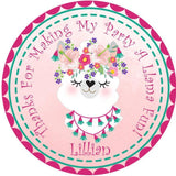 Llama birthday sticker with floral crown and tassels