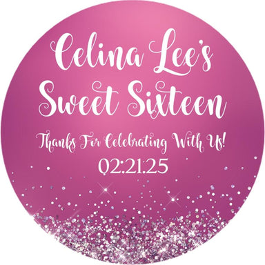 Magenta Sweet 16 Stickers Or Favor Tags