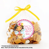 Magical fairy illustration on round pink birthday sticker