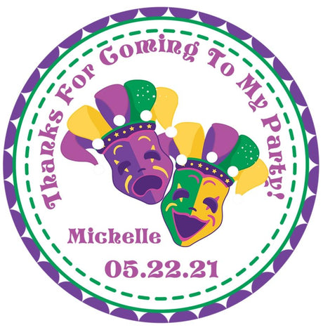 Mardi Gras comedy and tragedy mask birthday sticker