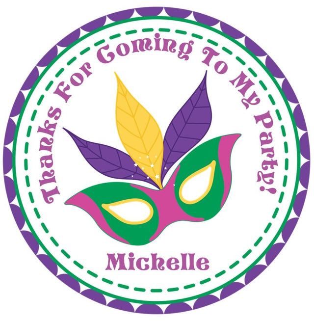 Mardi Gras feather mask birthday sticker