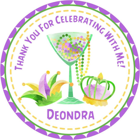 Mardi Gras watercolor martini glass birthday sticker