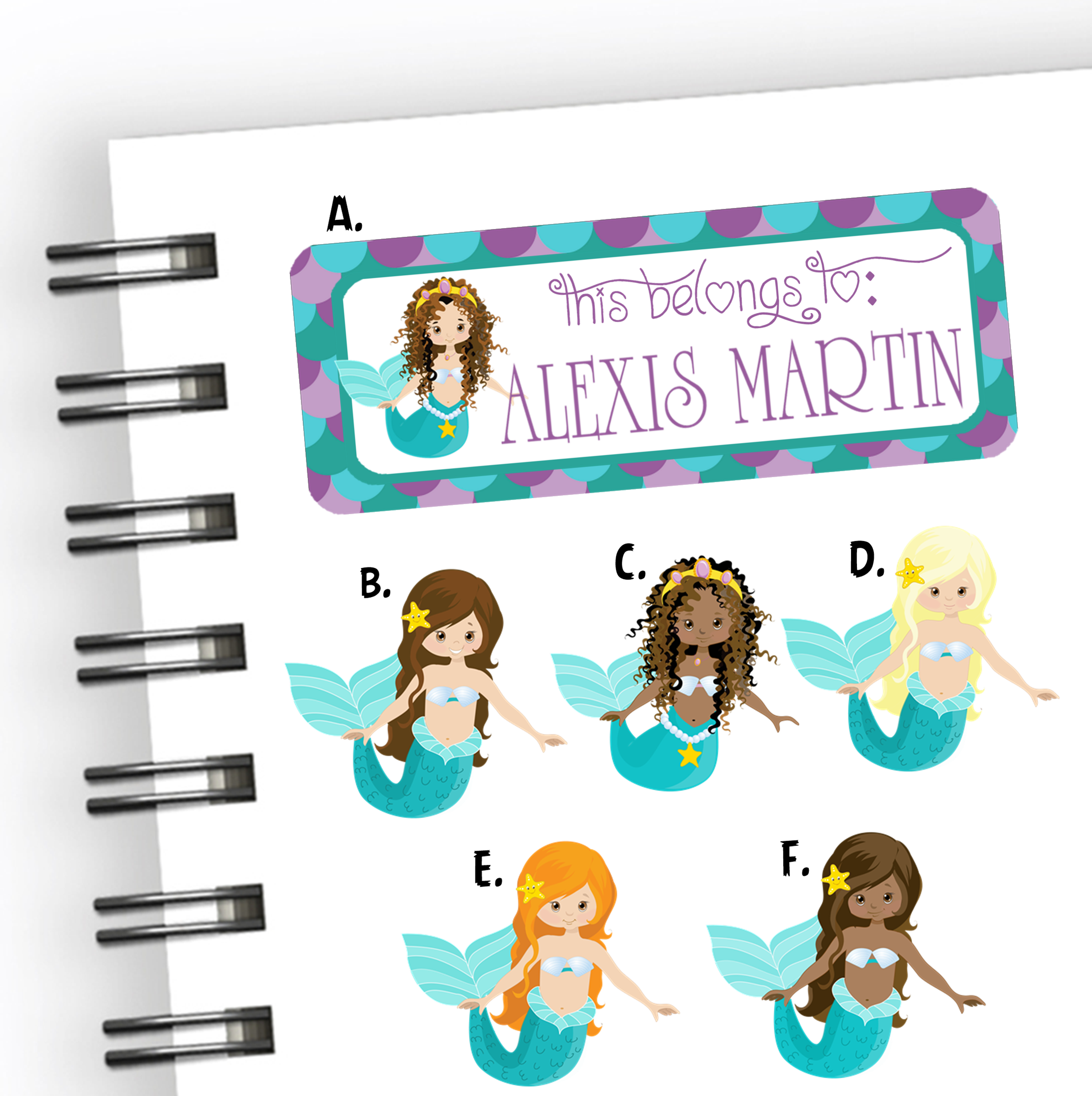 Mermaid Back To School Supply Name Labels