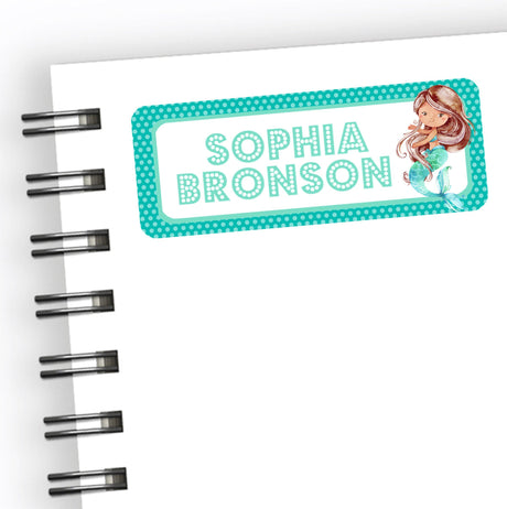 Mermaid back to school name labels in mint teal and white colors