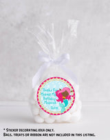 Mermaid birthday sticker with colorful border and personalized text