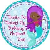 Mermaid favor label with pink seashell top and bubbly background