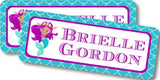Mermaid name labels purple turquoise
