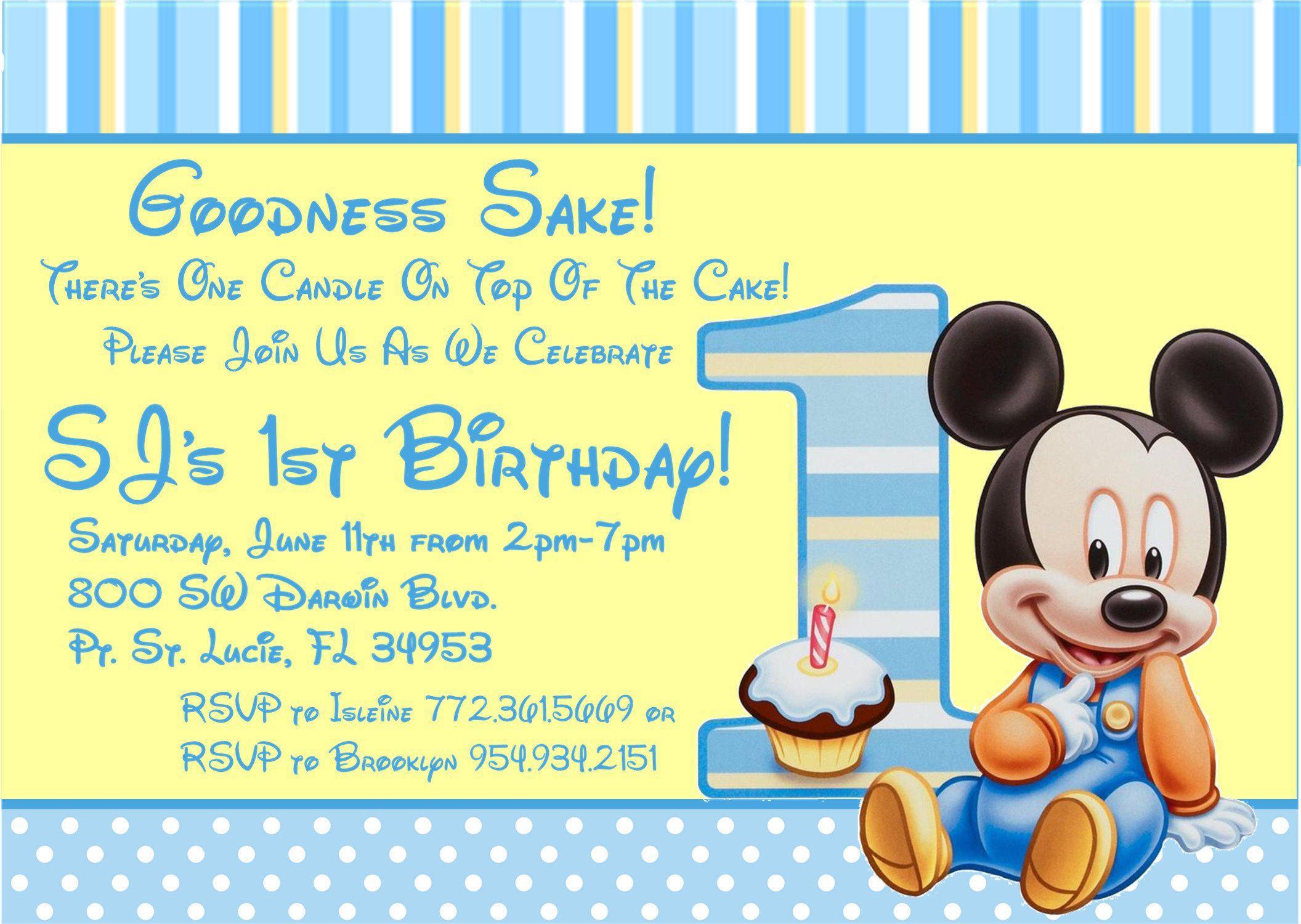 Mickey Mouse 1st Birthday Party Invitations
