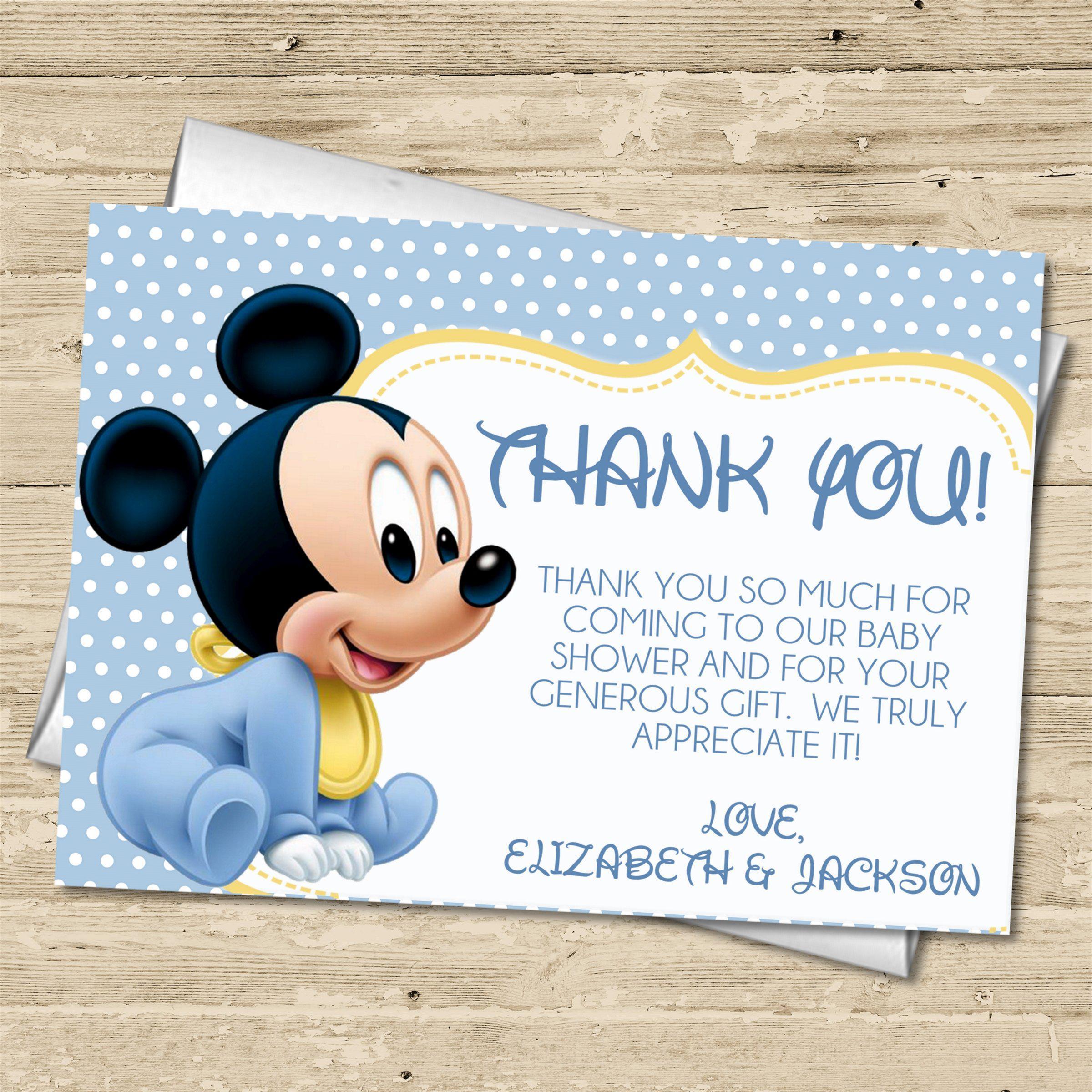 vidne tennis grube Mickey Mouse Baby Shower Thank You Cards — Party Beautifully