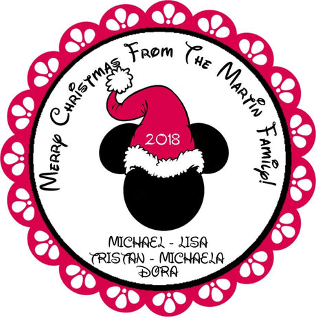 Mickey family Christmas sticker personalized with multiple names