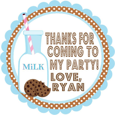 Milk & Cookies Birthday Party Stickers Or Favor Tags