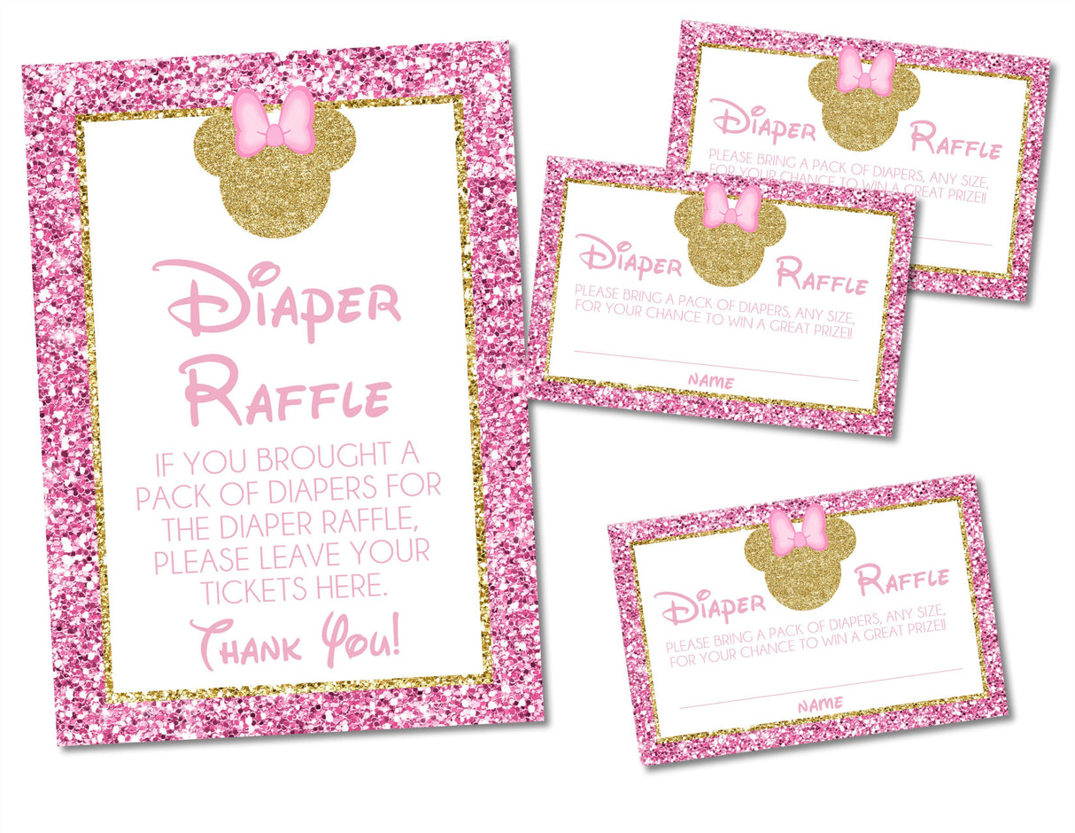 Minnie Mouse Baby Shower Diaper Raffle Sign and Tickets Printable PDF Download