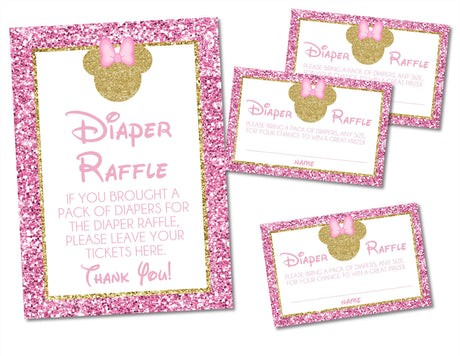 Minnie Mouse Baby Shower Diaper Raffle Sign and Tickets Printable PDF Download