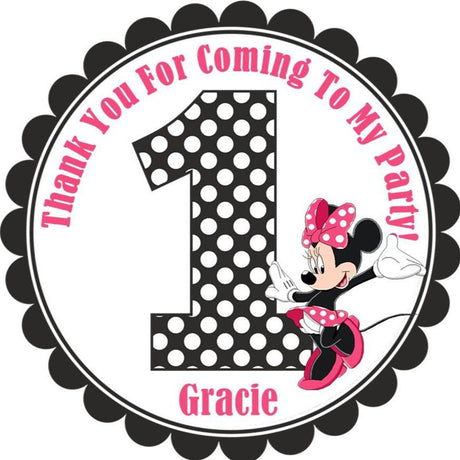 Minnie polka dot age birthday sticker with pink bow
