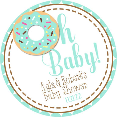 Mint Green Gender Neutral Donut Baby Shower Stickers Or Favor Tags