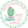 Mint and pink cactus birthday sticker with pastel succulents