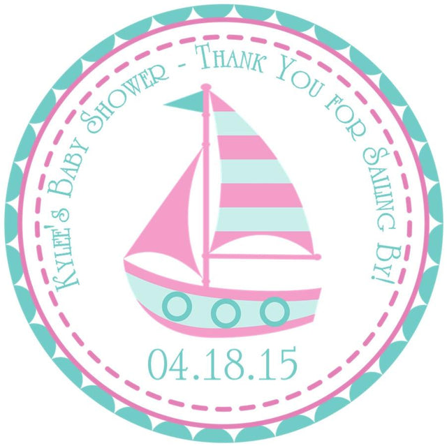 Mint and pink sailboat baby shower sticker