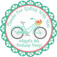 Mint bicycle birthday sticker with pastel bike and flower basket
