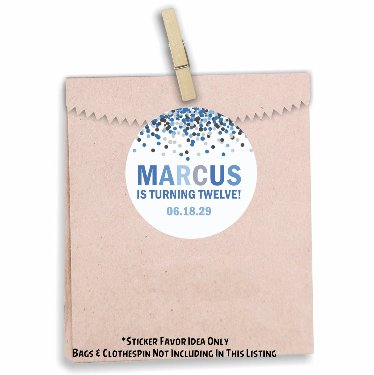 Modern blue grey confetti favor sticker