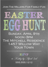 Modern chalkboard Easter party invitation with colorful text