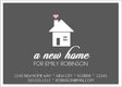 Modern gray and pink moving announcement card with house illustration