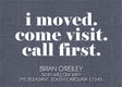 Modern moving announcement card with bold white typography
