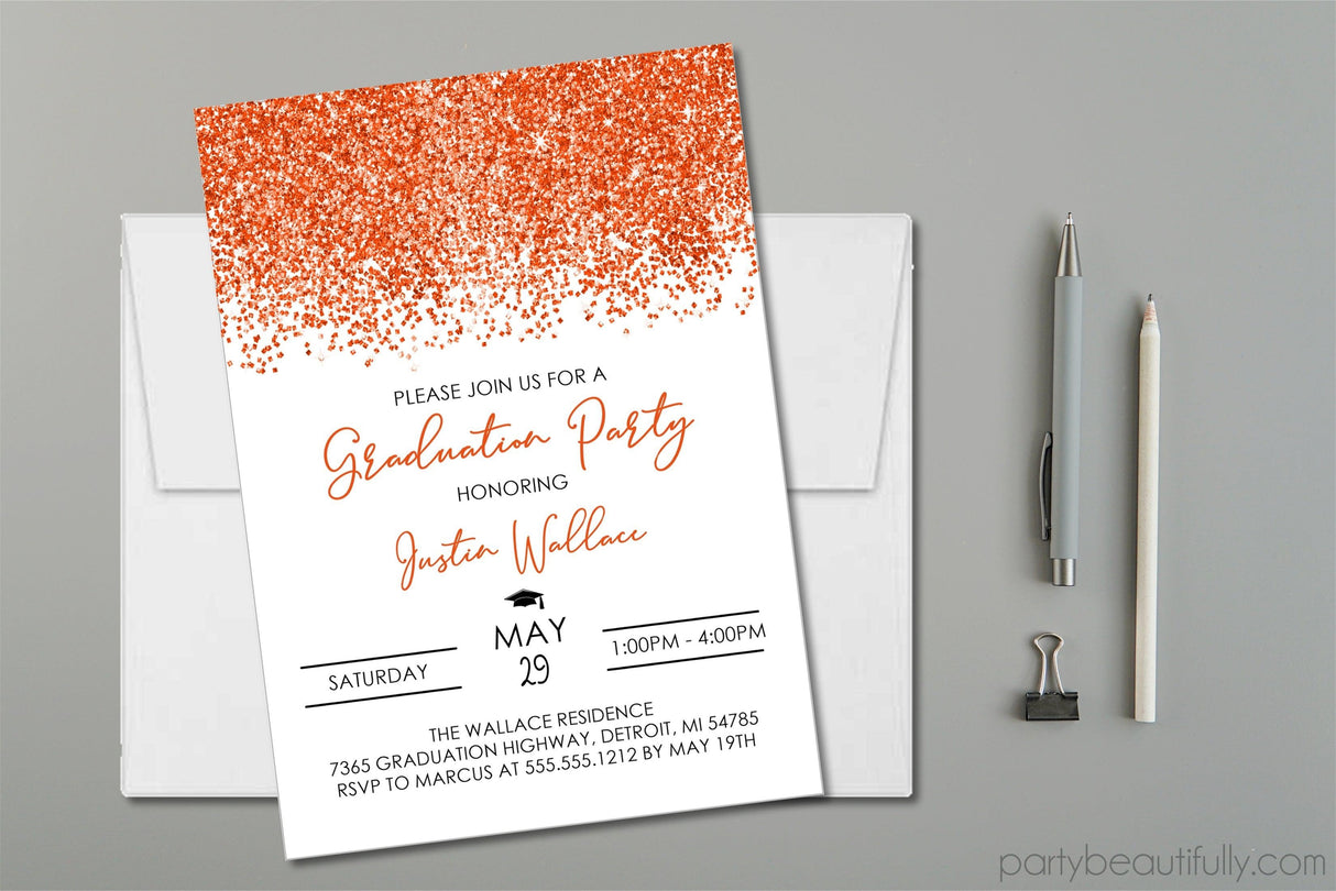 Modern orange graduation invitation personalized for graduate