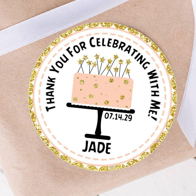 Modern peach and black birthday sticker design