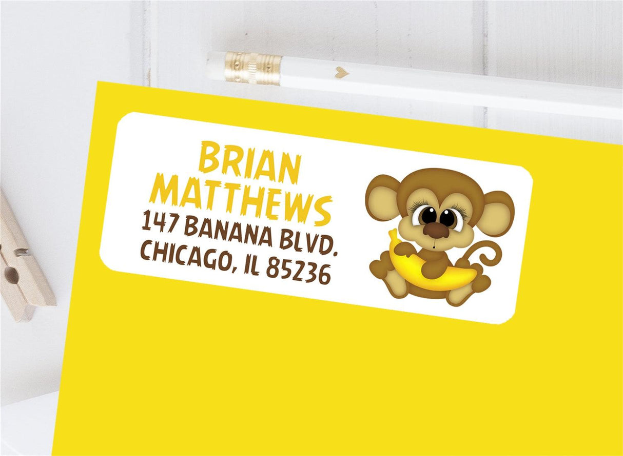 Monkey address labels with cute monkey illustration