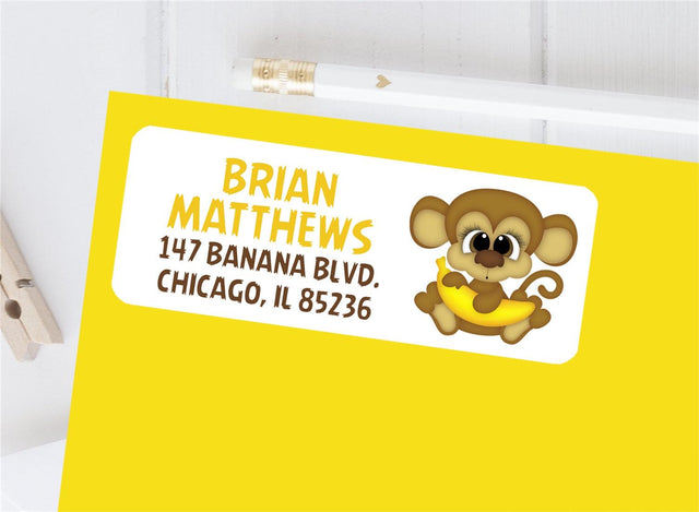 Monkey address labels with cute monkey illustration