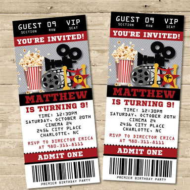 Movie Birthday Party Ticket Invitations