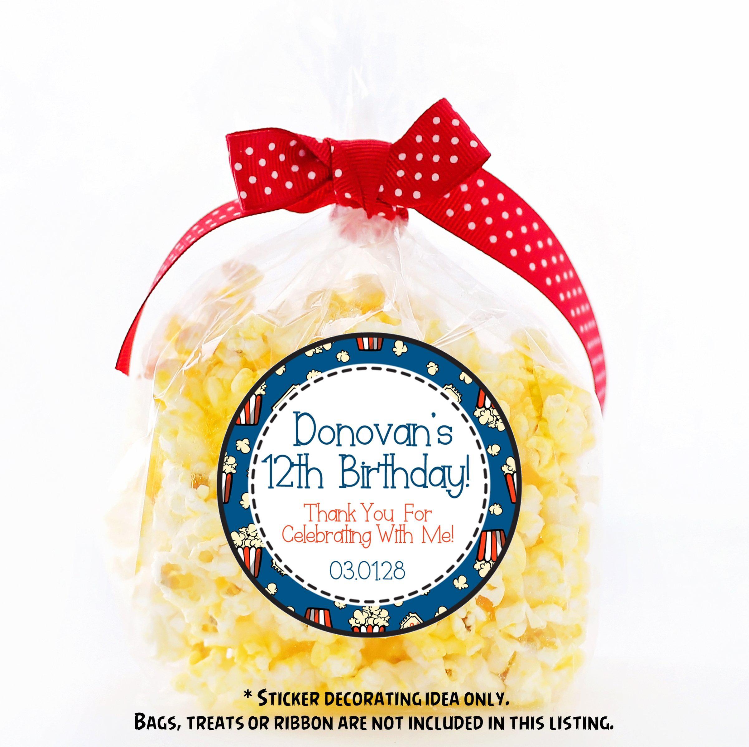 Movie Popcorn Birthday Party Stickers Or Favor Tags