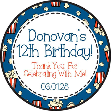 Movie Popcorn Birthday Party Stickers Or Favor Tags