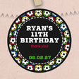 Multicolor soccer birthday stickers with personalized name