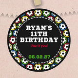Multicolor soccer birthday stickers with personalized name