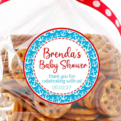 Nautical baby shower favor label with anchors