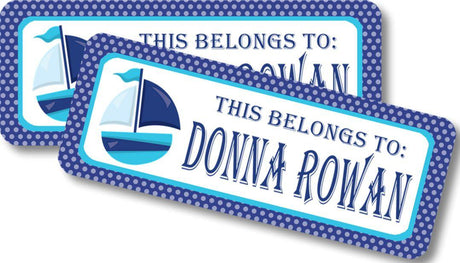 Navy and light blue sailboat back to school name label