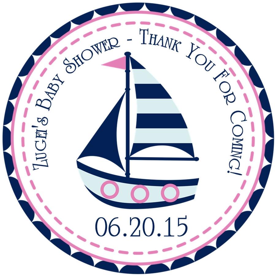 Navy and pink sailboat baby shower sticker