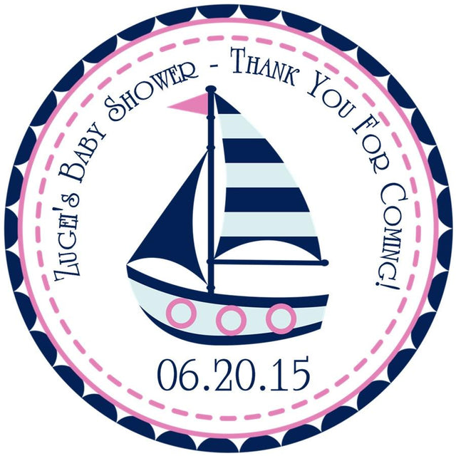 Navy and pink sailboat baby shower sticker