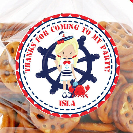 Navy and red ocean theme party favor label
