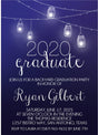 Navy backyard graduation invitation with string lights