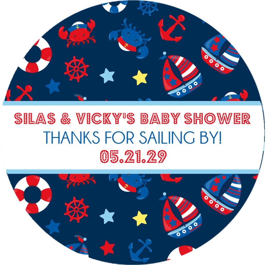 Navy blue red nautical sailboat favor label