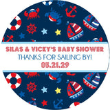 Navy blue red nautical sailboat favor label