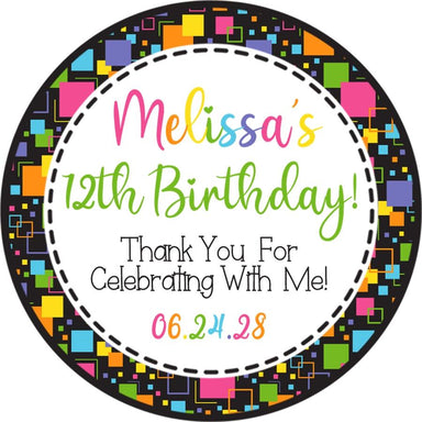 Neon Birthday Party Stickers Or Favor Tags