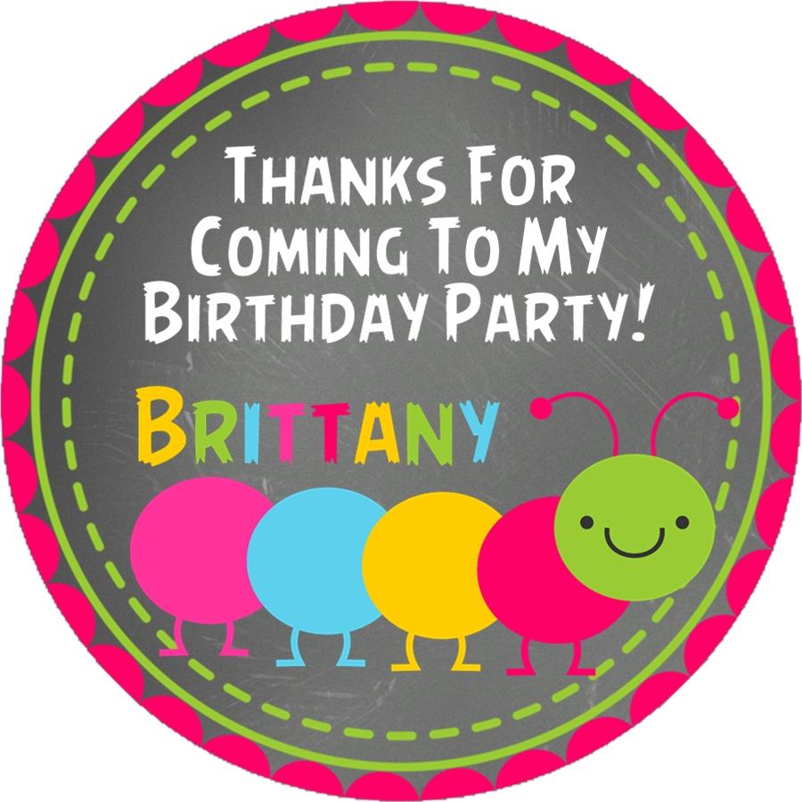 Neon Caterpillar Bug Birthday Party Stickers Or Favor Tags