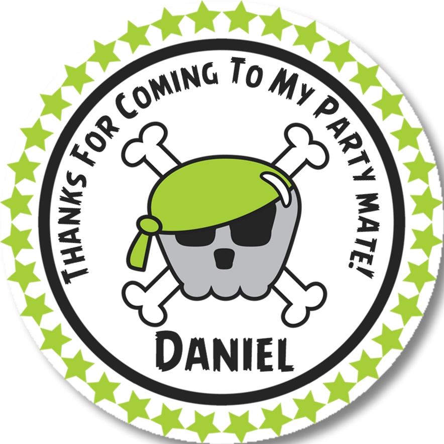 Neon green pirate skull birthday sticker