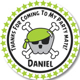 Neon green pirate skull birthday sticker