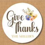 Neutral floral Give Thanks Thanksgiving sticker with soft autumn flowers
