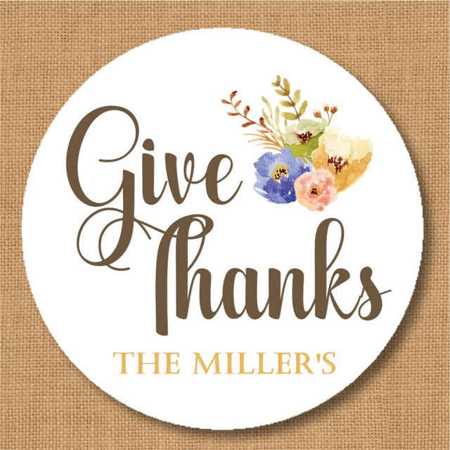 Neutral floral Give Thanks Thanksgiving sticker with soft autumn flowers